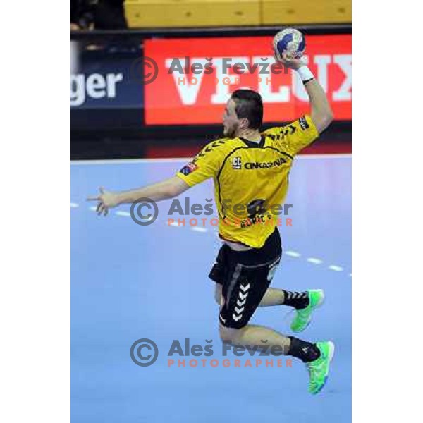 Senjamin Buric of Gorenje Velenje in action during EHF Champions league handball match between Gorenje Velenje ( SLO) and La Rioja (ESP) in Red hall, Velenje, Slovenia on november 23,2013 