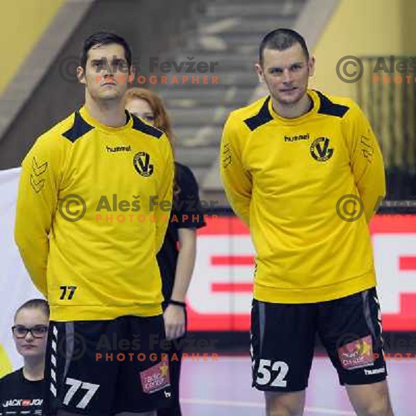 Marko Dujmovic, Marko Ostir of Gorenje Velenje in action during EHF Champions league handball match between Gorenje Velenje ( SLO) and La Rioja (ESP) in Red hall, Velenje, Slovenia on november 23,2013 
