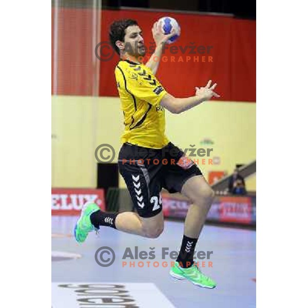Mario Sostaric of Gorenje Velenje in action during EHF Champions league handball match between Gorenje Velenje ( SLO) and La Rioja (ESP) in Red hall, Velenje, Slovenia on november 23,2013 