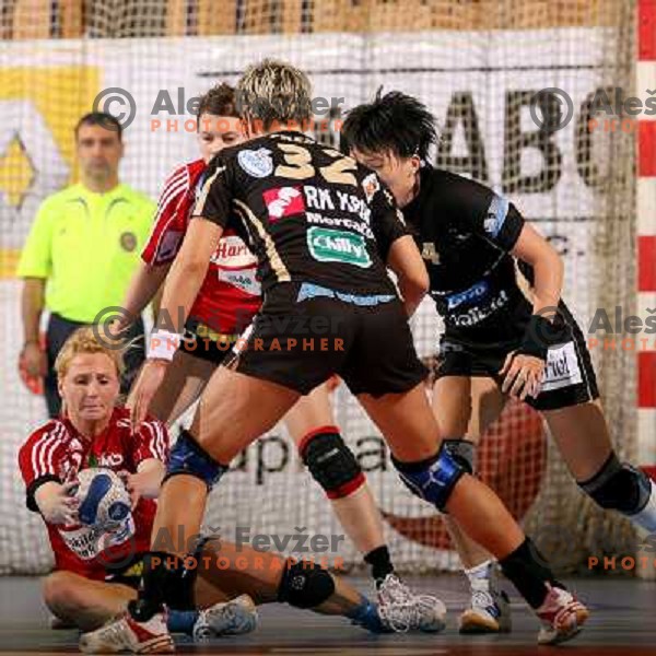 Melgaard with the ball at quarter-final of Womens Championsleague Krim Mercator-Slagelse.Match was played in Ljubljana, Slovenia. Slagelse won 28:26 and advanced to semi-final.