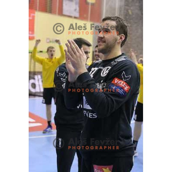 Benjamin Buric of Gorenje Velenje in action during EHF Champions league handball match between Gorenje Velenje ( SLO) and La Rioja (ESP) in Red hall, Velenje, Slovenia on november 23,2013 