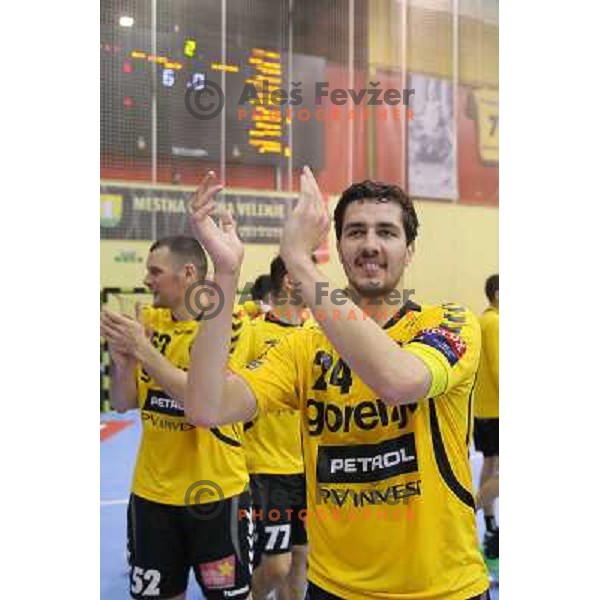 Mario Sostaric of Gorenje Velenje in action during EHF Champions league handball match between Gorenje Velenje ( SLO) and La Rioja (ESP) in Red hall, Velenje, Slovenia on november 23,2013 