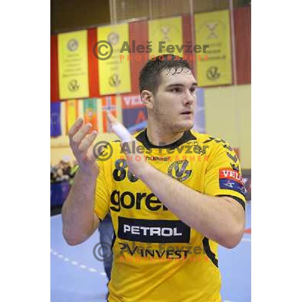 Kristian Beciri of Gorenje Velenje in action during EHF Champions league handball match between Gorenje Velenje ( SLO) and La Rioja (ESP) in Red hall, Velenje, Slovenia on november 23,2013 