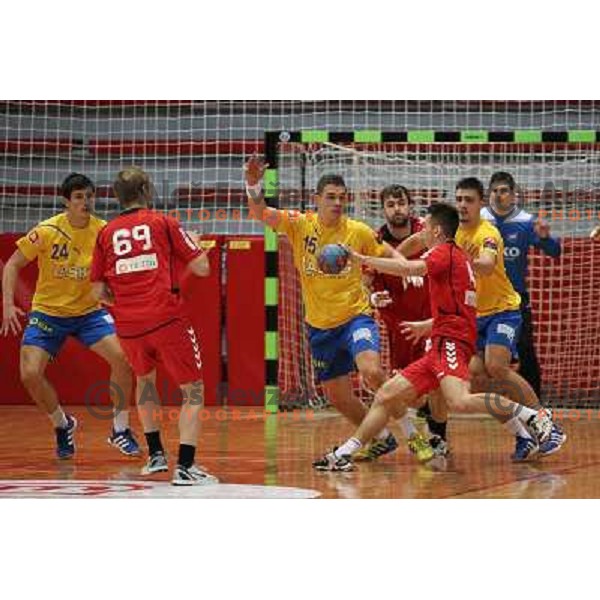 Vid Poteko of Celje Pivovarna Lasko in action during handball match Slovan- Celje Pivovarna Lasko in Prva liga Slovenije, played in Kodeljevo Hall, Ljubljana, Slovenia on November 27, 2013 