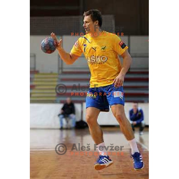 Rok Zuran of Celje Pivovarna Lasko in action during handball match Slovan - Celje PL. in 1. NLB leasing liga, played in Kodeljevo Hall, Ljubljana, Slovenia on November 27, 2013 