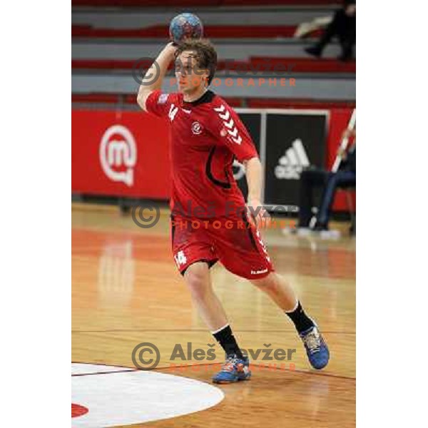 Andraz Kete of Slovan in action during handball match Slovan - Celje PL. in 1. NLB leasing liga, played in Kodeljevo Hall, Ljubljana, Slovenia on November 27, 2013 