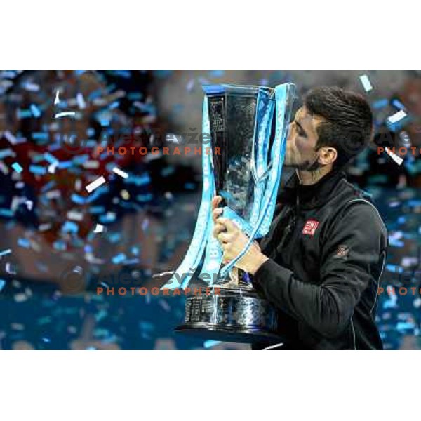 Novak Djokovic of Serbia, winner of ATP finals tennis tournament in O2 Arena, London, Great Britain on November 11, 2013 
