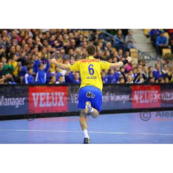 Gasper Marguc of Celje Pivovarna Lasko in action during handball match Celje PL. - Zagreb CO in EHF Champions League, played in Zlatorog Hall, Celje, Slovenia on November 30, 2013 