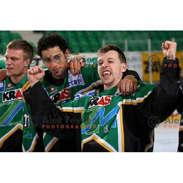 Celebration after fifth game ZM Olimpija- BR Slavija in Slovenian Ice-Hockey National Finals. ZM Olimpija won after shot-out, won the series 4:1 and became Slovenian Champion