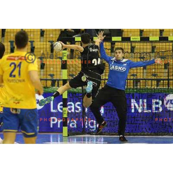 Urban Lesjak of Celje PL in action during handball match Celje Pivovarna Lasko - Gorenje Velenje in 1.NLB leasing liga ,played in Zlatorog Hall, Celje, Slovenia on December 4, 2013 