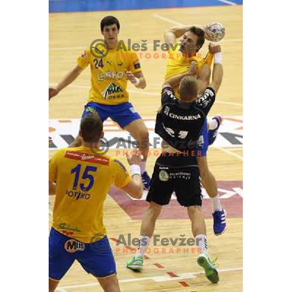 Rok Zuran of Celje PL in action during handball match Celje Pivovarna Lasko - Gorenje Velenje in 1.NLB leasing liga ,played in Zlatorog Hall, Celje, Slovenia on December 4, 2013 