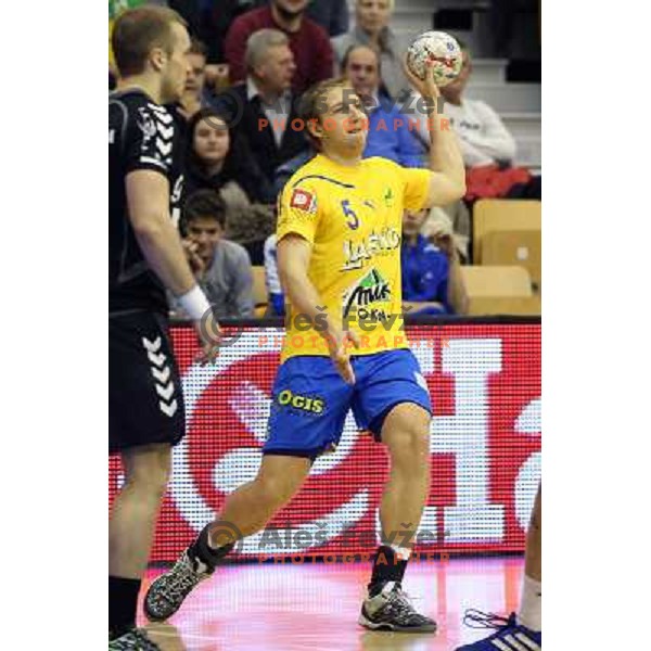 Ziga Mlakar of Celje PL in action during handball match Celje Pivovarna Lasko - Gorenje Velenje in 1.NLB leasing liga ,played in Zlatorog Hall, Celje, Slovenia on December 4, 2013 