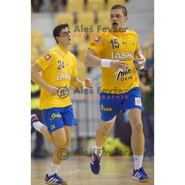 Vid Poteko of Celje PL in action during handball match Celje Pivovarna Lasko - Gorenje Velenje in 1.NLB leasing liga ,played in Zlatorog Hall, Celje, Slovenia on December 4, 2013 