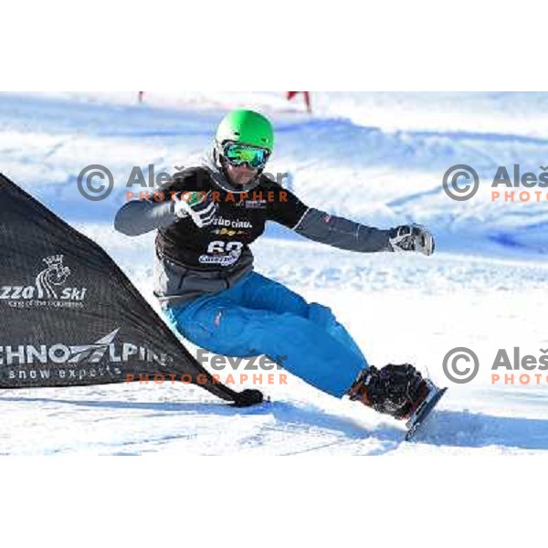 Jernej Demsar of Slovenia in action during Snowboard World Cup giant slalom race in Carezza, Italy on December 14, 2013 
