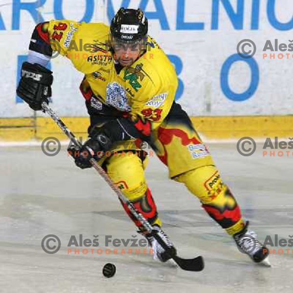 Luka Zagar at fifth game ZM Olimpija- BR Slavija in Slovenian Ice-Hockey National Finals. ZM Olimpija won after shot-out, won the series 4:1 and became Slovenian Champion