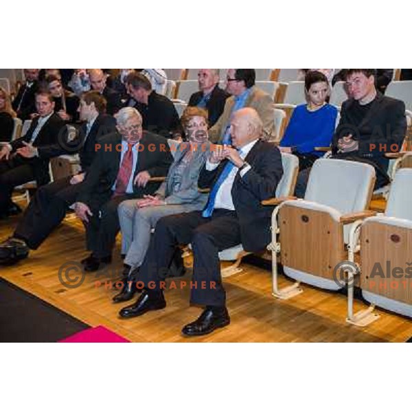 Milan Kucan, Janez Kocjancic at the presentation of the Sportsman of the year 2013,Cankar Hall, Ljubljana, 19.12.2013 