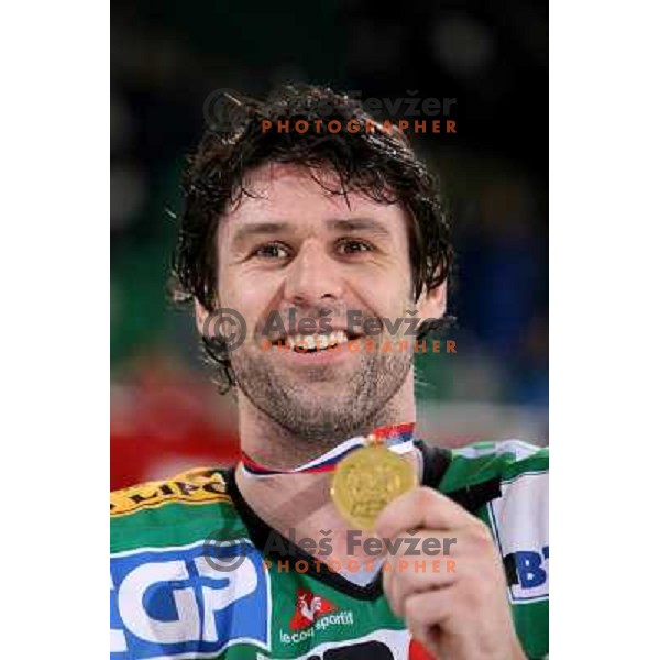 Robert Ciglenecki after fifth game ZM Olimpija- BR Slavija in Slovenian Ice-Hockey National Finals. ZM Olimpija won after shot-out, won the series 4:1 and became Slovenian Champion