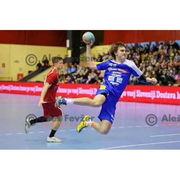 Sebastjan Skube of Slovenia in action during handball match Slovenia-Luxemburg in qualification for World Championships Qatar 2015, played in Red Hall, Velenje on January 5,2013 