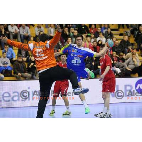 Mario Sostaric of Slovenia in action during handball match Slovenia-Luxemburg in qualification for World Championships Qatar 2015, played in Red Hall, Velenje on January 5,2013 