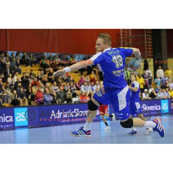 Miha Zvizej of Slovenia in action during handball match Slovenia-Luxemburg in qualification for World Championships Qatar 2015, played in Red Hall, Velenje on January 5,2013 