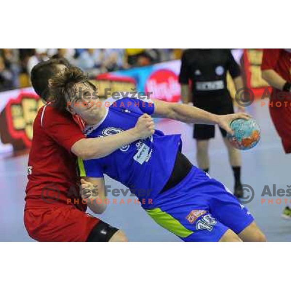 Jure Dolenec of Slovenia in action during handball match Slovenia-Luxemburg in qualification for World Championships Qatar 2015, played in Red Hall, Velenje on January 5,2013 