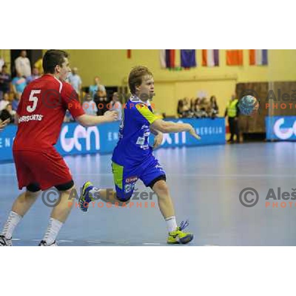 Stas Skube of Slovenia in action during handball match Slovenia-Luxemburg in qualification for World Championships Qatar 2015, played in Red Hall, Velenje on January 5,2013 