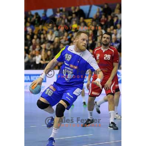 Miha Zvizej of Slovenia in action during handball match Slovenia-Luxemburg in qualification for World Championships Qatar 2015, played in Red Hall, Velenje on January 5,2013 