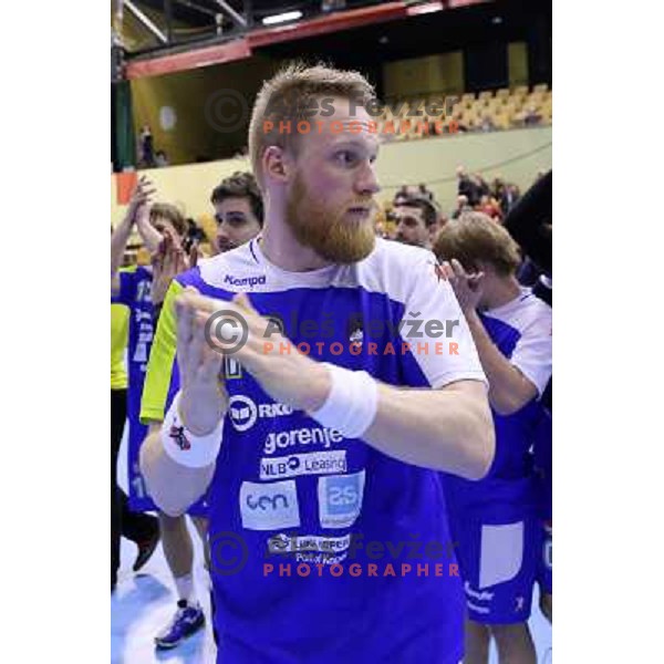 Miha Zvizej of Slovenia in action during handball match Slovenia-Luxemburg in qualification for World Championships Qatar 2015, played in Red Hall, Velenje on January 5,2013 