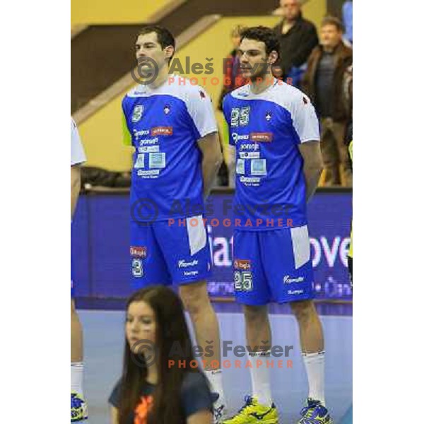 Nenad Bilbija, Borut Mackovsek of Slovenia in action during handball match Slovenia-Luxemburg in qualification for World Championships Qatar 2015, played in Red Hall, Velenje on January 5,2013 