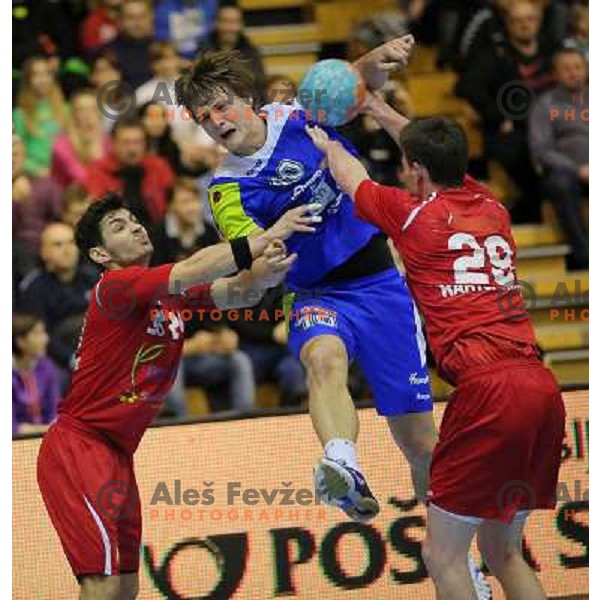 Jure Dolenec of Slovenia in action during handball match Slovenia-Luxemburg in qualification for World Championships Qatar 2015, played in Red Hall, Velenje on January 5,2013 