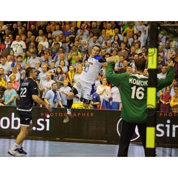 LUKA ZVizej of Slovenia in action during handball match Slovenia-Ukraine in qualification for World Championships Qatar 2015, played in Red Hall, Velenje on January 12,2014 