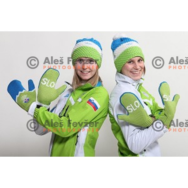 Katja Pozun and Eva Logar at Official presentation of Slovenia Olympic team for Sochi 2014 Winter Olympic games during photo shooting in Ljubljana, Slovenia on January 22, 2014