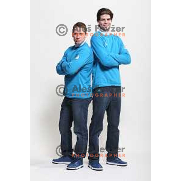 Ales Music and Miha Verlic at Official presentation of Slovenia Olympic team for Sochi 2014 Winter Olympic games during photo shooting in Ljubljana, Slovenia on January 22, 2014