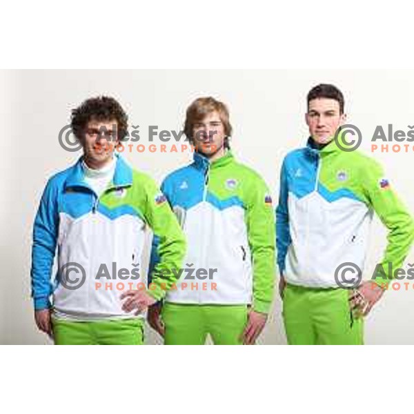 Mitja Oranic, Marjan Jelenko, Gasper Berlot at Official presentation of Slovenia Olympic team for Sochi 2014 Winter Olympic games during photo shooting in Ljubljana, Slovenia on January 22, 2014