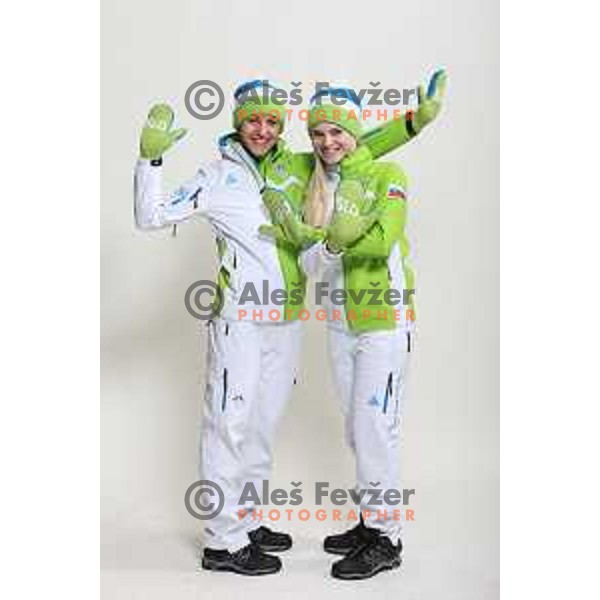 Maja Vtic and Spela Rogelj at Official presentation of Slovenia Olympic team for Sochi 2014 Winter Olympic games during photo shooting in Ljubljana, Slovenia on January 22, 2014