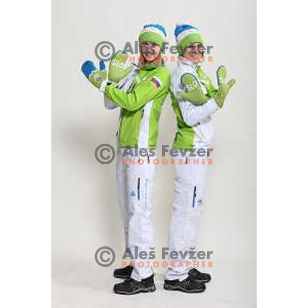 Katja Pozun and Eva Logar at Official presentation of Slovenia Olympic team for Sochi 2014 Winter Olympic games during photo shooting in Ljubljana, Slovenia on January 22, 2014