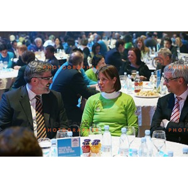 Roman Jakic and Vesna Fabjan of Slovenia Olympic team for Sochi 2014 official presentation during Gala Night in hotel Union ,Ljubljana, Slovenia on January 22, 2014