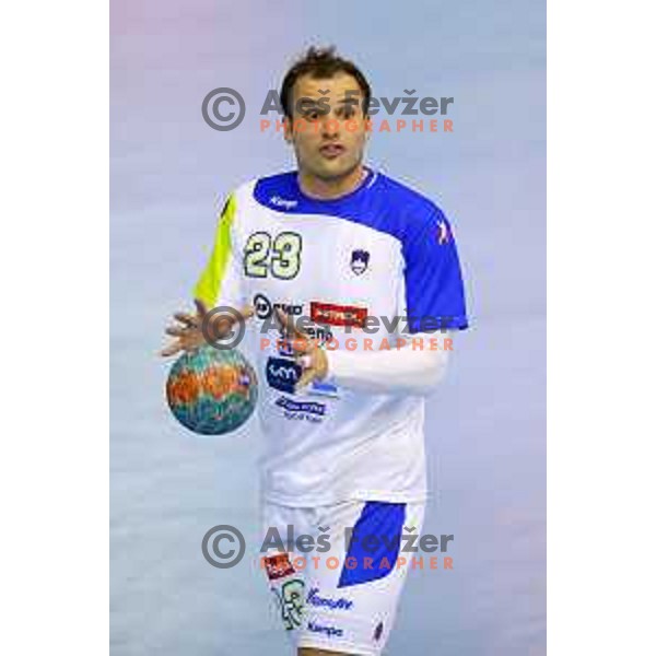 Uros Zorman of Slovenia in action during handball match Slovenia-Ukraine in qualification for World Championships Qatar 2015, played in Red Hall, Velenje on January 12,2014 