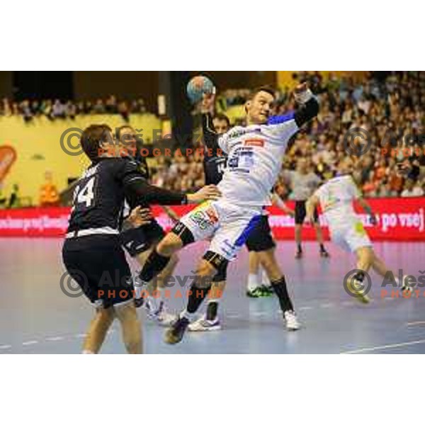 Luka Zvizej of Slovenia in action during handball match Slovenia-Ukraine in qualification for World Championships Qatar 2015, played in Red Hall, Velenje on January 12,2014 