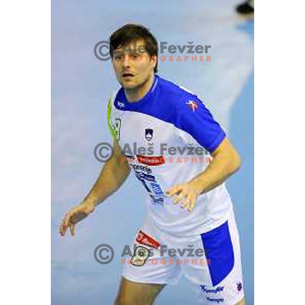 Marko Bezjak of Slovenia in action during handball match Slovenia-Ukraine in qualification for World Championships Qatar 2015, played in Red Hall, Velenje on January 12,2014 