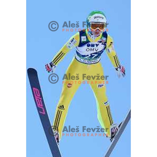 Ursa Bogataj of Slovenia during FIS Ski Jumping World Cup Ladies event on Normal hill in Planica, Slovenia on January 25,2014