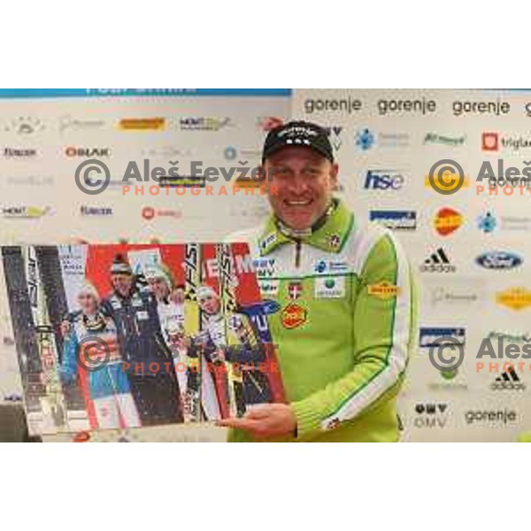 Goran Janus, head coach of Slovenia ski jumping team at press conference after triple victory in World Cup competition in Sapporo. Conference was held in Ljubljana, Slovenia on January 27, 2014