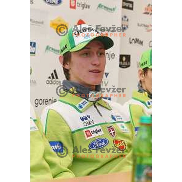 Member of Slovenia ski jumping team Peter Prevc at press conference after triple victory in World Cup competition in Sapporo. Conference was held in Ljubljana, Slovenia on January 27, 2014