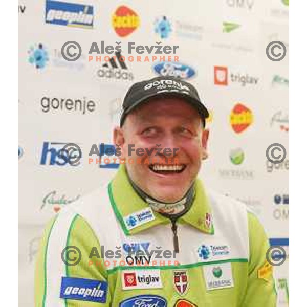 Goran Janus, head coach of Slovenia ski jumping team at press conference after triple victory in World Cup competition in Sapporo. Conference was held in Ljubljana, Slovenia on January 27, 2014