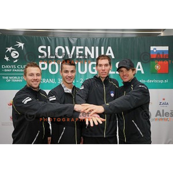 Slovenia Davis Cup team during press conference before match against Portugal in Ljubljana on January 28, 2014
