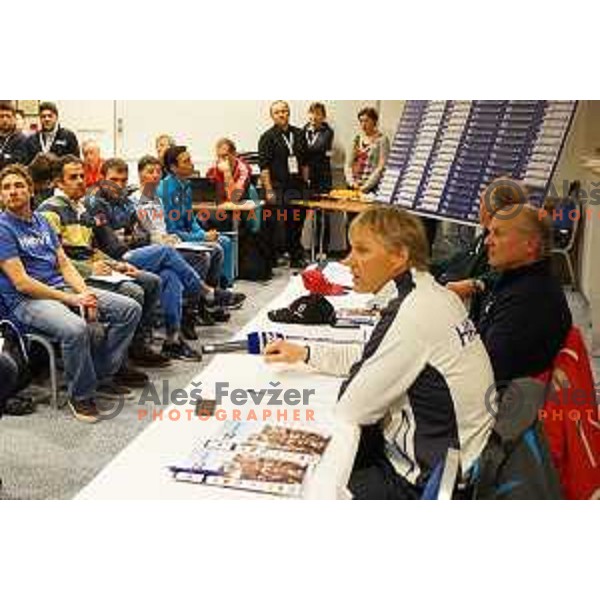 Team captain meeting and draw of starting numbers for AUDI FIS World Cup Giant Slalom in Kranjska gora, Slovenia on January 31,214