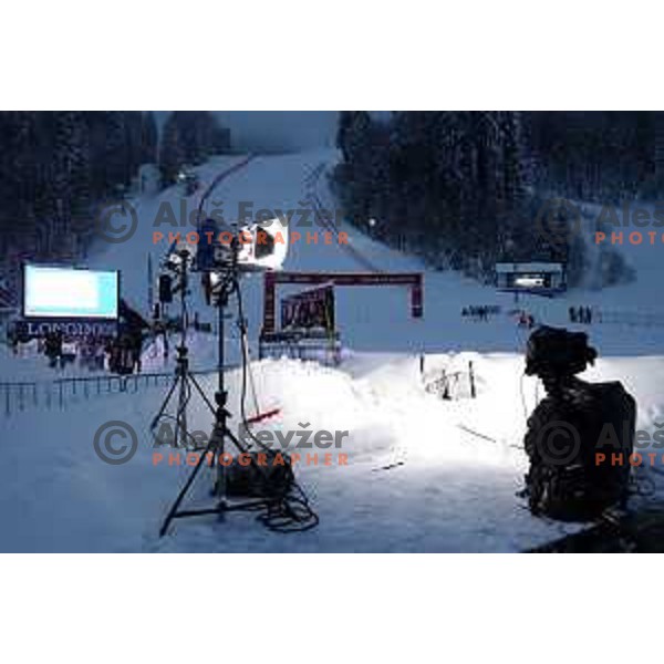 Preparation of the course and course inspection at AUDI FIS World Cup Giant slalom for 50. Zlata Lisica- Golden Fox Trophy in Kranjska gora, Slovenia on February 1, 2014. Race was cancelled due to poor visibility