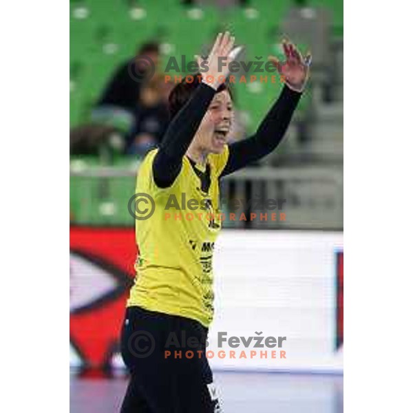 Sergeja Stefanisin of RK Krim Mercator in action during handball match RK Krim Mercator (SLO)-Larvik (NOR) in first round of second phase of EHF Women\'s Champions league, played in Stozice Hall, Ljubljana, Slovenia on February 1,2014