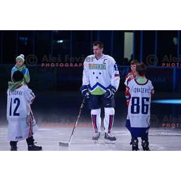 Tomaz Razingar of Slovenia during Ice-hockey day and exhibition match of team from Sarajevo 1984 Olympic Games and team for Sochi 2014 Olympic games, played in Hala Tivoli, Ljubljana, Slovenia on February 3, 2014