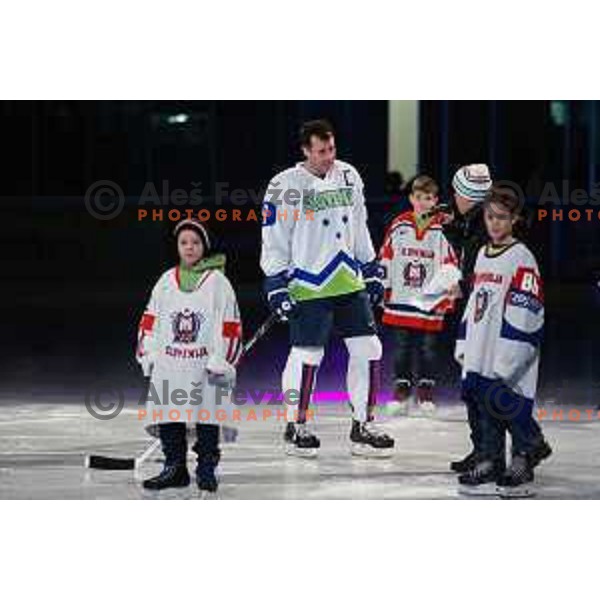 Tomaz Razingar of Slovenia during Ice-hockey day and exhibition match of team from Sarajevo 1984 Olympic Games and team for Sochi 2014 Olympic games, played in Hala Tivoli, Ljubljana, Slovenia on February 3, 2014